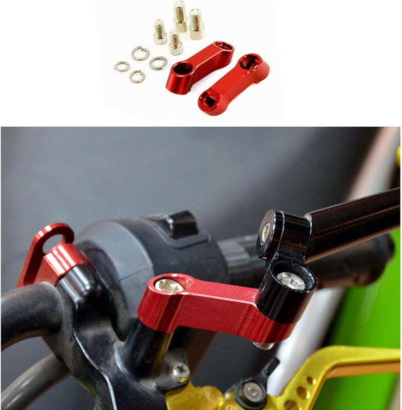 Flylin Motorcycle Bike Mirror Mount Risers Extenders Adapter 10mm 8mm Rearview Side Mirror Adapter Kit Riser Mount Extender for Motorcycle Scooters Sportbikes (Red, M10/M8) - Image 4